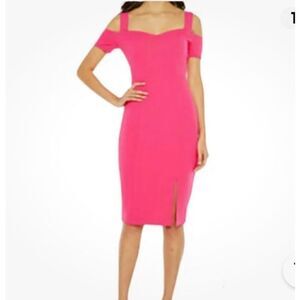 Bisou Bisou Barbie pink off/cold shoulder body con classic dress Sz 8